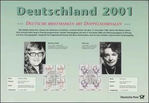 Deutschland 2001: Briefmarken mit Doppelnominale Frauen Viererblöcke / SWK Paare