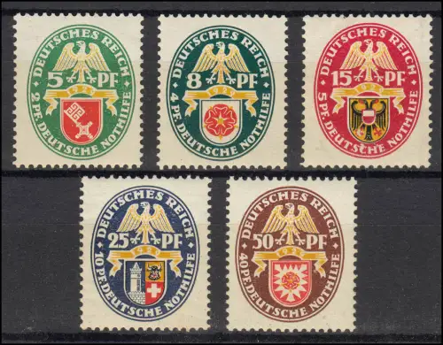 430-434 Nothilfe 1929, kompletter Satz ** / * - teils winzige Mängel