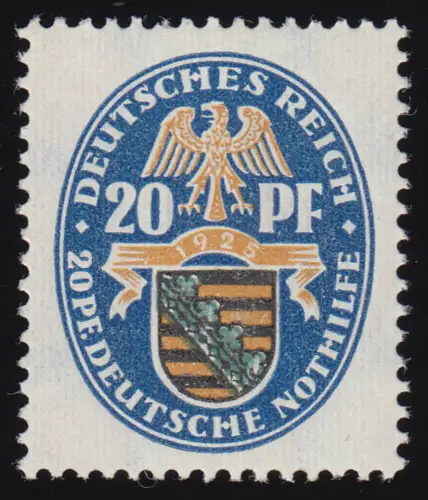 377 Nothilfe/Wappen 20 Pf. in blassblau und mit Passerverschiebung grün, **