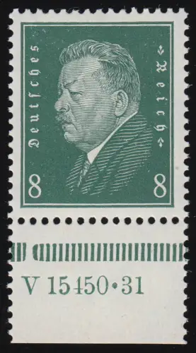 412 HAN Ebert ungefaltetes Unterrandstück mit Hausauftragsnummer, postfrisch **