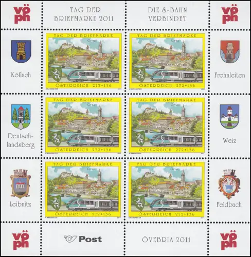 2936 Tag der Briefmarke, Triebwagen Graz - kompletter Kleinbogen, postfrisch **