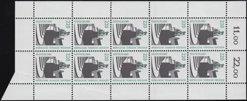 1936 Dresden - Zehnerbogen mit Übergröße unten rechts durch Bogenumschlag, **