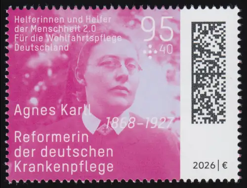 3945 Wofa 95+40 Agnes Karll, Krankenschwester, NASSKLEBEND, postfrisch **