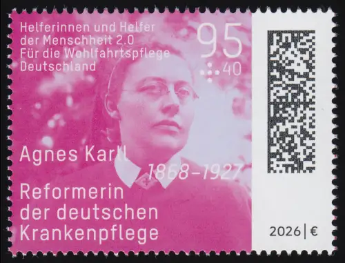3945 Wofa 95+40 Agnes Karll, Krankenschwester, NASSKLEBEND, postfrisch **