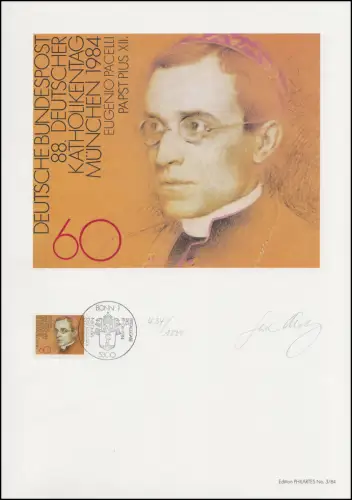 1220 Katholikentag 1984, Papst Pius XII., Entwurf: Aretz, original signiert