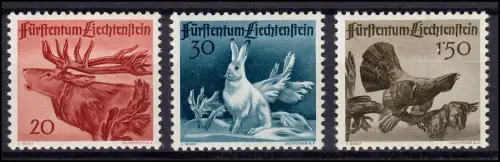 Liechtenstein 249-251 Jagd-Tiere, kompletter Satz sauber postfrisch **