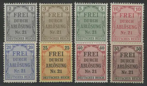 1 - 8 Zähldienstmarken für Preußen - Satz 8 Werte postfrisch **