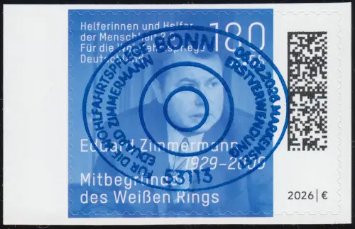 3952 Wofa 180+55 E. Zimmermann Aktenzeichen XY, SELBSTKLEBEND, EV-O BONN 5.2.26