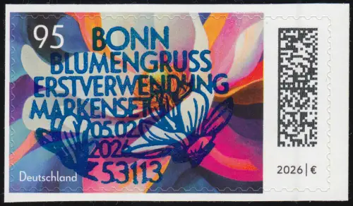 3953 Blumengruß in Perlglanz, SELBSTKLEBEND, EV-O BONN 5.2.26