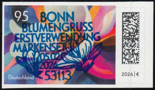3953 Blumengruß in Perlglanz, SELBSTKLEBEND, EV-O BONN 5.2.26