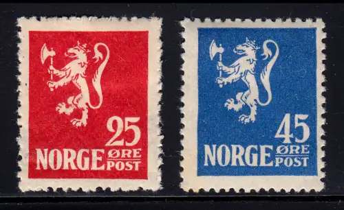 Norwegen 107+108 Dauermarken Wappenlöwe, ungestempelt mit Falz *