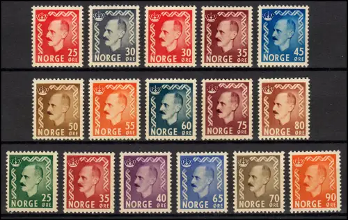 Norwegen 358 ff. König Haakon, verschiedene Werte, alle sauber postfrisch **