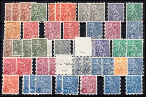 Finnland 425 ff. Dauerserie Wappen, Varianten-Lot wie abgebildet, postfrisch **