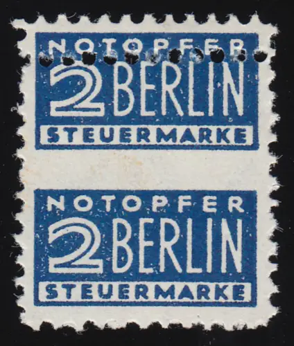 Notopfer Nr. 2 - senkrechtes Paar, waager. Zähnung stark nach oben versetzt, **