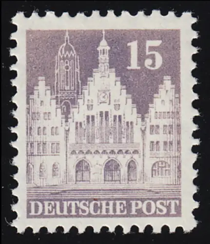 Bizone 82a WF Bauten 15 Pf., grauviolett, weit **