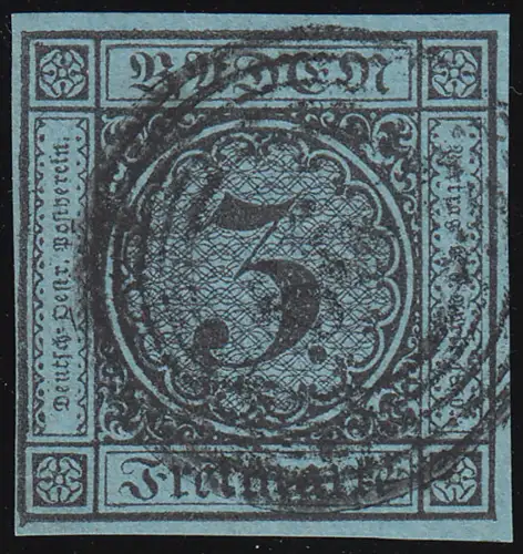 Baden 8 Ziffer im Kreis 3 Kreuzer, gestempelt mit Fünfringstempel gpr. Flemming