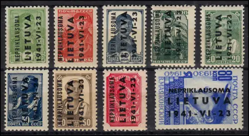 1-9 Landesausgabe 1941, Werktätige, kompletter Satz postfrisch **