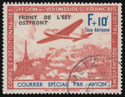 Frankreich V PF III Flugpost mit Plattenfehler unten schräges F, gestempelt O