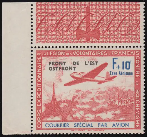 Frankreich V PF III Flugpost mit Plattenfehler unten schräges F, postfrisch **
