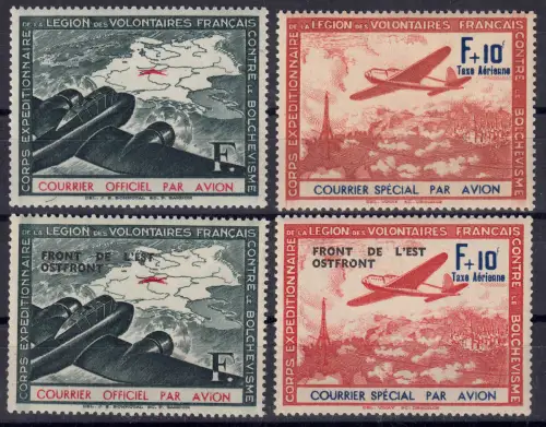 Frankreich II - V Flugpost ohne und mit Aufdruck, 4 Werte postfrisch **