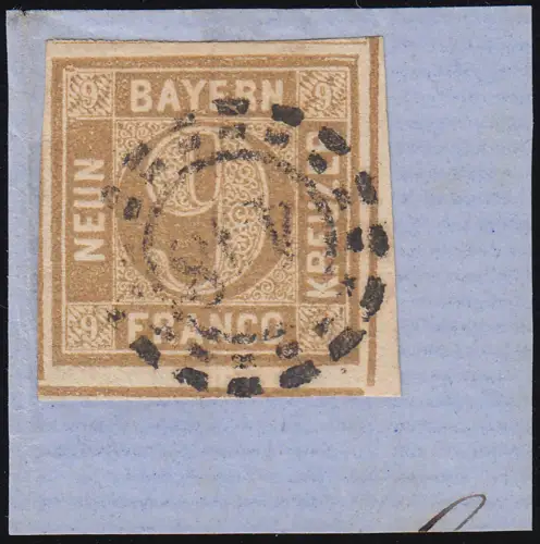 Bayern 11 Ziffer 9 Kreuzer, Mühlradstempel auf Briefstück