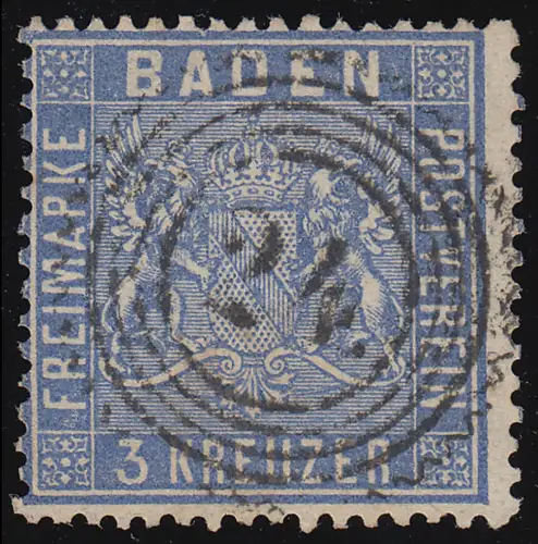 Baden 10 b Wappen 3 Kr., Fünfring-O 24, perfekt zentrisch gestempelt