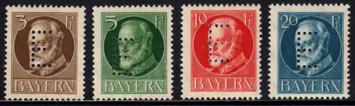 12-15 Dienstmarken König Ludwig mit eingelochtem E, 4 Werte, Satz postfrisch **