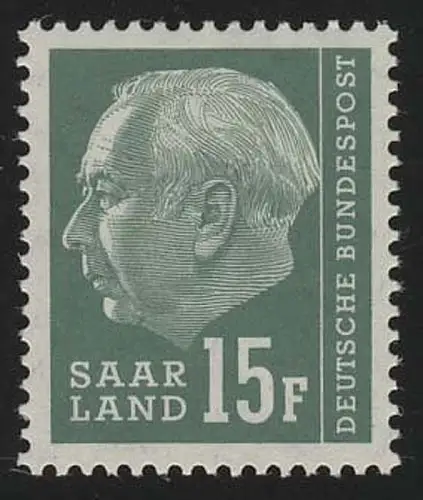 Saarland 415 Heuss 15 Fr 1957, **