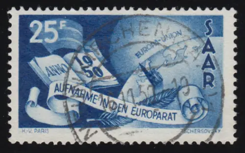 Saarland 297 Europarat 25 Fr 1950, gestempelt O