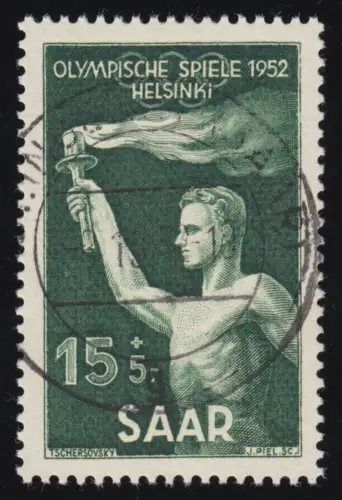 Saarland 314 Olympiade Helsinki 15 Fr 1951, gestempelt O