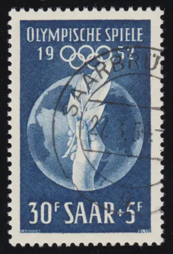 Saarland 315 Olympiade Helsinki 30 Fr 1952, gestempelt O