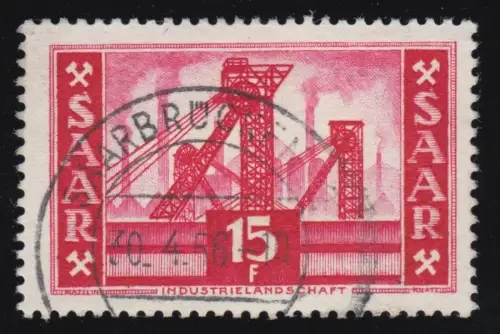 Saarland 329 Freimarke 15 Fr, dunkelrosarot, mit Inschrift, gestempelt O