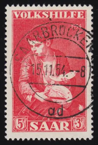 Saarland 354 Volkshilfe Gemälde 5 Fr 1954, gestempelt O