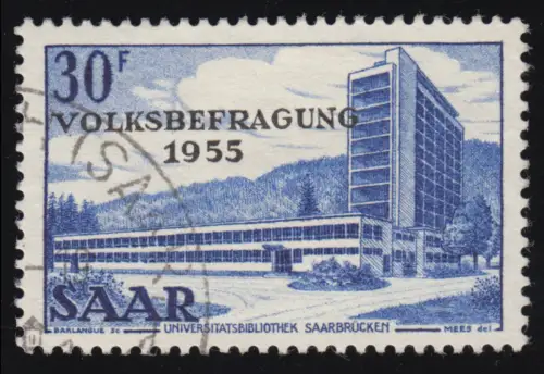 Saarland 364 Volksbefragung 30 Fr 1955, gestempelt O