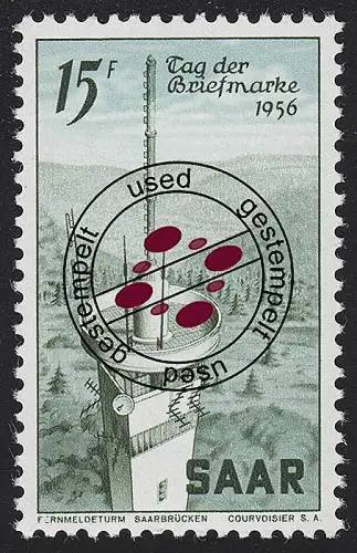 Saarland 369 Tag der Briefmarke Fernmeldeturm 1956, gestempelt O