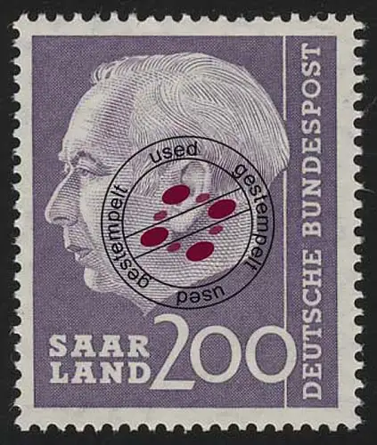 Saarland 399 Heuss 200 (Fr) 1957, gestempelt O