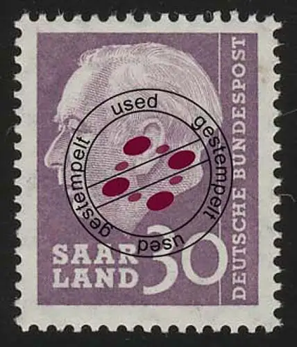 Saarland 391 Heuss 30 (Fr) 1957, gestempelt O