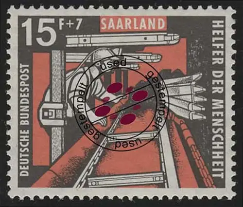 Saarland 406 Wohlfahrt Kohlebergbau 15 Fr, gestempelt O
