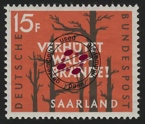 Saarland 431 Waldbrandverhütung 1958, gestempelt O
