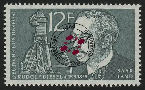 Saarland 432 Rudolf Diesel 1958, gestempelt O
