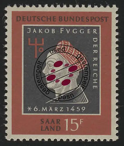 Saarland 445 Jakob Fugger 1959, gestempelt O