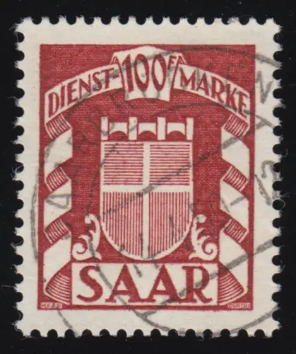 Saarland Dienstmarke 44 Wappen 100 Fr., gestempelt O gepr. BPP