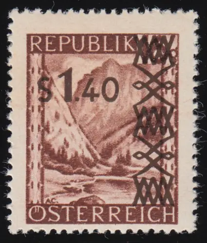 836b Landschaften, Gesäuseeingang/Steiermark rötlichbrauner Aufdruck, 1,40 S, **