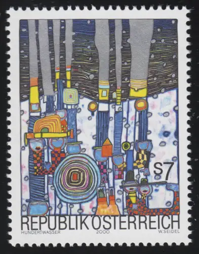 2318 Tod von Hundertwasser Blue Blues mehrf./silber 7 S ** aus Block 15
