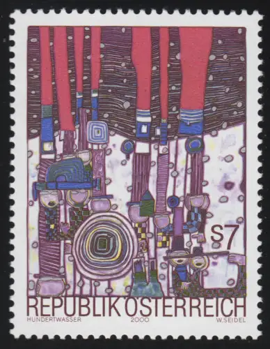 2319 Tod von Hundertwasser Blue Blues mehrf./mittelkarminrot 7 S ** aus Block 15