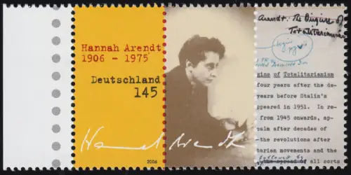 2566I Hannah Arendt PLF zwei schwarze Punkte rechts oben an der 5 von 1975, **