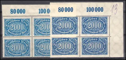 253a+b Infla 2000 Mark je als Eckrand-Viererblock (a Randmängel) ungefaltet, **