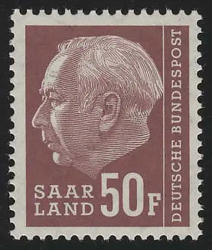Saarland 422 Heuss 50 Fr 1957, **