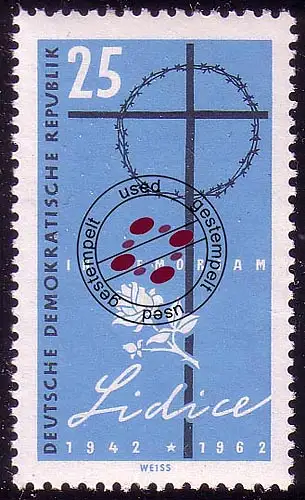 892 Zerstörung von Lidice 25 Pf, gestempelt O