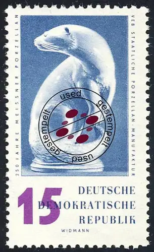 776 Porzellanmanufaktur Fischotter 15 Pf, gestempelt O